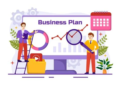 Business Plan Vector Illustration with Target, Planning, Workflow, Time Man.. Stock Illustration