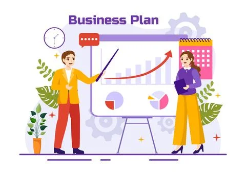 Business Plan Vector Illustration with Target, Planning, Workflow, Time Man.. 스톡 일러스트