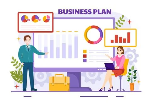Business Plan Vector Illustration with Target, Planning, Workflow, Time Man.. 스톡 일러스트