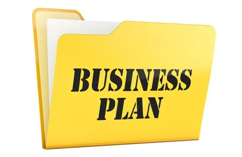 Business plan, yellow folder document file. 3D rendering Stock Illustration