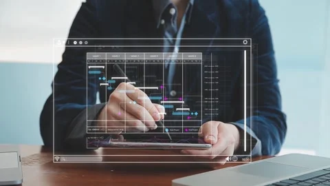 Business planner using a digital pen to manage project timelines on smartphon Stock Footage 325351868