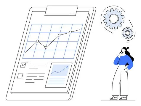 Business planning, analytics, workflow optimization, strategic thinking, fina Illustrazione stock