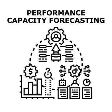 Business planning analyzing performance capacity forecasting process Illustrazione stock