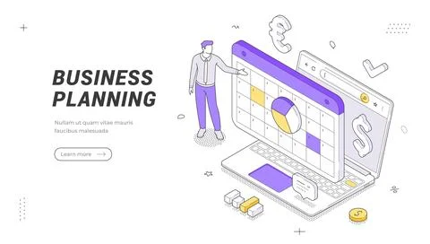 Business Planning And Strategy Development Isometric Vector Banner Illustra.. Stock Illustration
