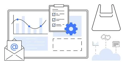 Business planning, data visualization, cloud computing, workflow management,  库存插图