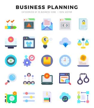 Business Planning elements. Flat web icon set. Simple vector illustration. Stock Illustration