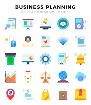 Business Planning elements. Flat web icon set. Simple vector illustration. Stock Illustration