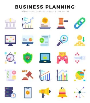 Business Planning elements. Flat web icon set. Simple vector illustration. Stock Illustration