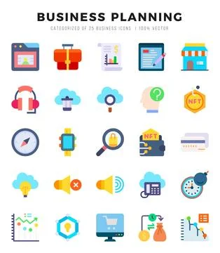 Business Planning elements. Flat web icon set. Simple vector illustration. Illustrazione stock