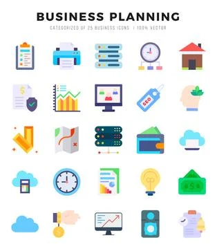Business Planning elements. Flat web icon set. Simple vector illustration. Stock Illustration