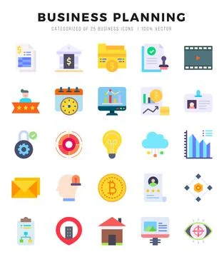 Business Planning elements. Flat web icon set. Simple vector illustration. 스톡 일러스트