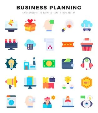 Business Planning elements. Flat web icon set. Simple vector illustration. Illustrazione stock