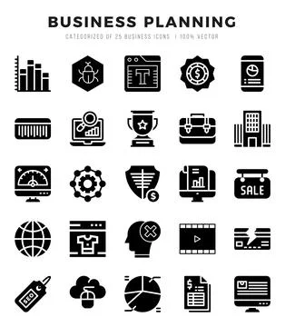 Business Planning elements. Glyph web icon set. Simple vector illustration. Stock Illustration