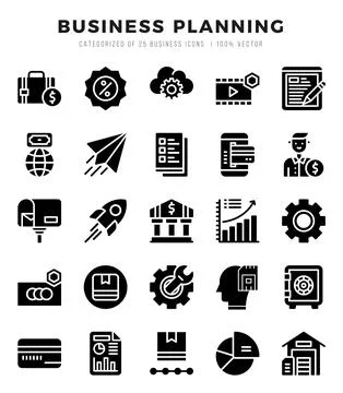 Business Planning elements. Glyph web icon set. Simple vector illustration. 스톡 일러스트
