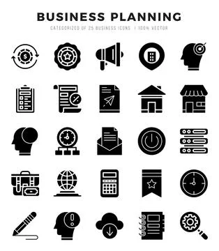 Business Planning elements. Glyph web icon set. Simple vector illustration. Stock Illustration