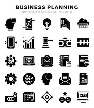 Business Planning elements. Glyph web icon set. Simple vector illustration. Illustrazione stock