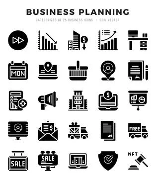 Business Planning elements. Glyph web icon set. Simple vector illustration. Stock Illustration