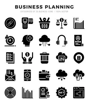 Business Planning elements. Glyph web icon set. Simple vector illustration. Stock Illustration