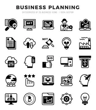 Business Planning elements. Lineal Filled web icon set. Simple vector illus.. Stock Illustration