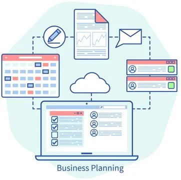 Business planning, finance paperwork objects, to-do calendar, monthly meeting Stock Illustration