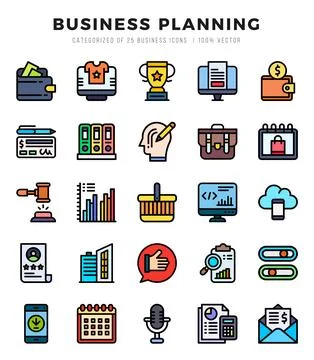Business Planning Icon Pack 25 Vector Symbols for Web Design. Stock Illustration