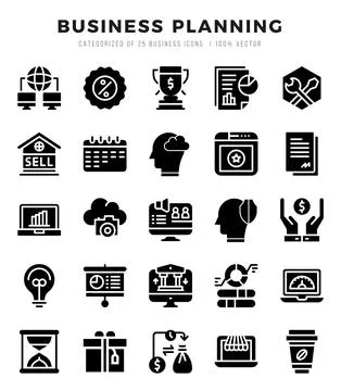 Business Planning Icon Pack 25 Vector Symbols for Web Design. Stock Illustration