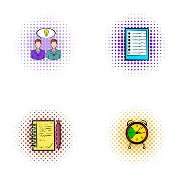 Business planning icons set presenting ideas notes and time Illustrazione stock