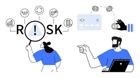 Business planning, risk analysis, digital payments, financial management, dat Stock Illustration