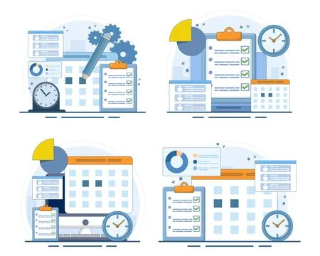 Business planning set featuring organizing schedules Stock Illustration