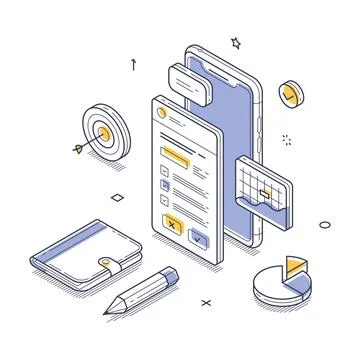 Business planning time management work organization concept isometric line ve Stock Illustration