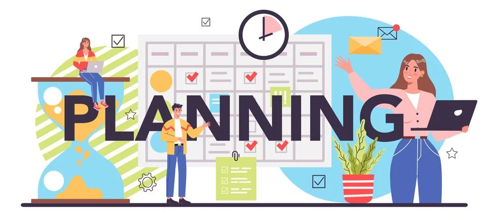 Business planning typographic header. Setting a goal or target and following Stock Illustration