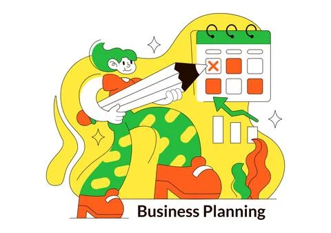 Business Planning Vector Illustration Featuring Strategic Goals, Checklist,.. Stock Illustration