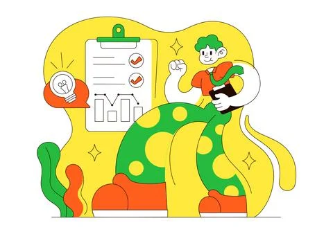 Business Planning Vector Illustration Featuring Strategic Goals, Checklist,.. Stock Illustration