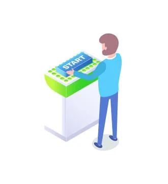 Business Platform, Worker Pushing Button Vector Stock Illustration