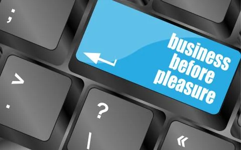 Business before pleasure button on computer keyboard key Illustrazione stock