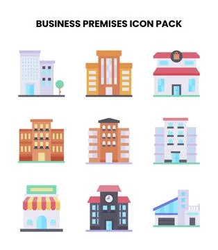 Business Premises Flat Icons Pack Stock Illustration