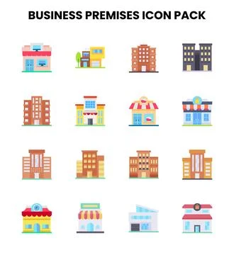 Business Premises Flat Icons Pack Stock Illustration