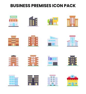 Business Premises Flat Icons Pack Stock Illustration
