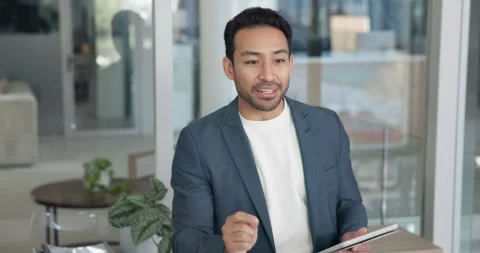 Business, presentation and man with tablet, talking and financial planning with Stock Footage 342032392