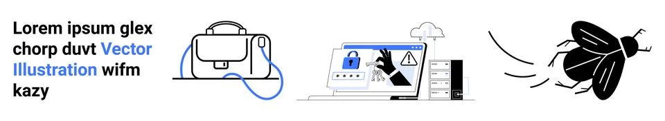 Business Presentation with Bag, Computer Malware Alert, and Insect Images Stock Illustration