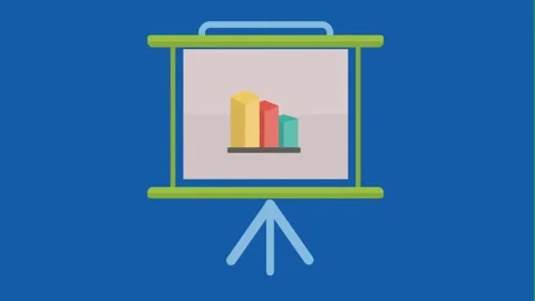 Business presentation board with growing 3d bar chart on a solid blue background Stock Footage 332475034