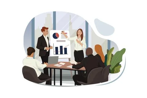 Business presentation on chart for executives Stock Illustration
