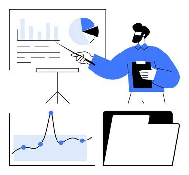 Business Presentation with Charts and Data Analysis Theme Professional Insi.. Illustrazione stock