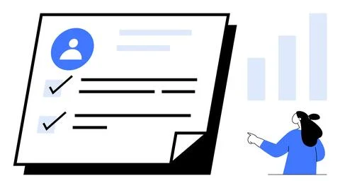 Business Presentation with Checklist and Analytics Graph Stock Illustration