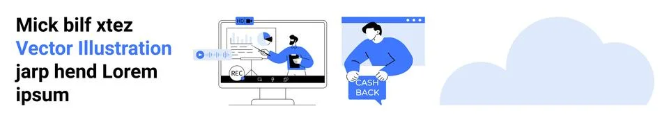 Business Presentation with Data Analysis and Customer Feedback in Blue Theme Stock Illustration