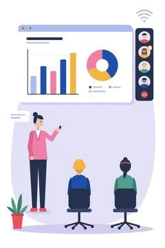 Business Presentation With Data Analysis And Online Video Conference イラスト素材