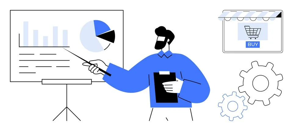 Business Presentation on Data Analysis with E-Commerce Concept and Gear Rep.. Stock-Illustration