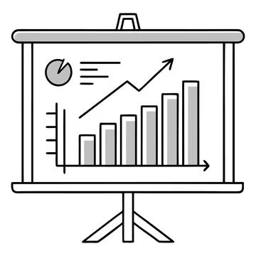 Business presentation on easel with bar chart and line graph Stock Illustration