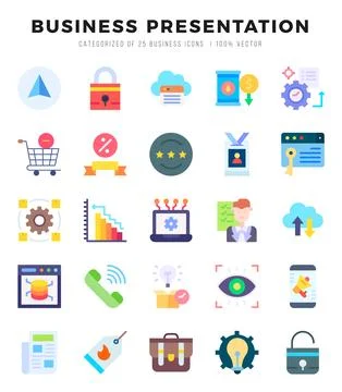 Business Presentation elements. Flat web icon set. Simple vector illustration Stock Illustration