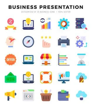 Business Presentation elements. Flat web icon set. Simple vector illustration Stock Illustration